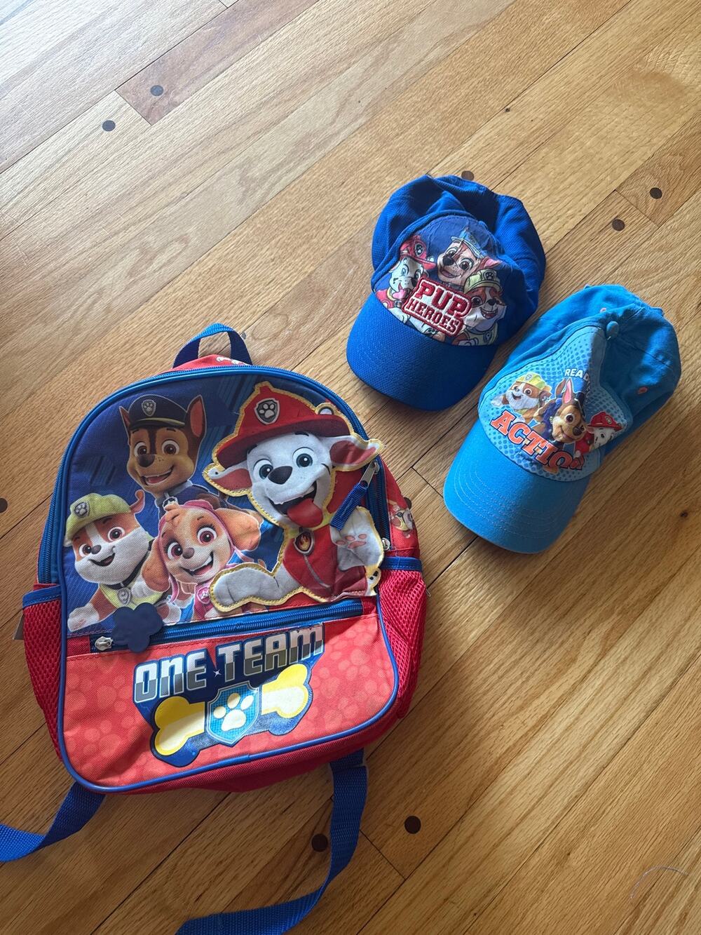 Paw Patrol Backpack & 2 Matching Hats Kids School Daycare Bundle